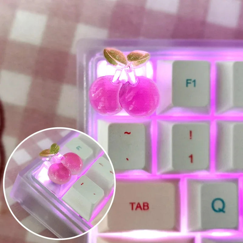 1pc Cute Fruit Transparent Keycap for Cherry Axis Mechanical Keyboard Pink Strawberry Peach ESC Supplement OEM R4 Keycap Gift