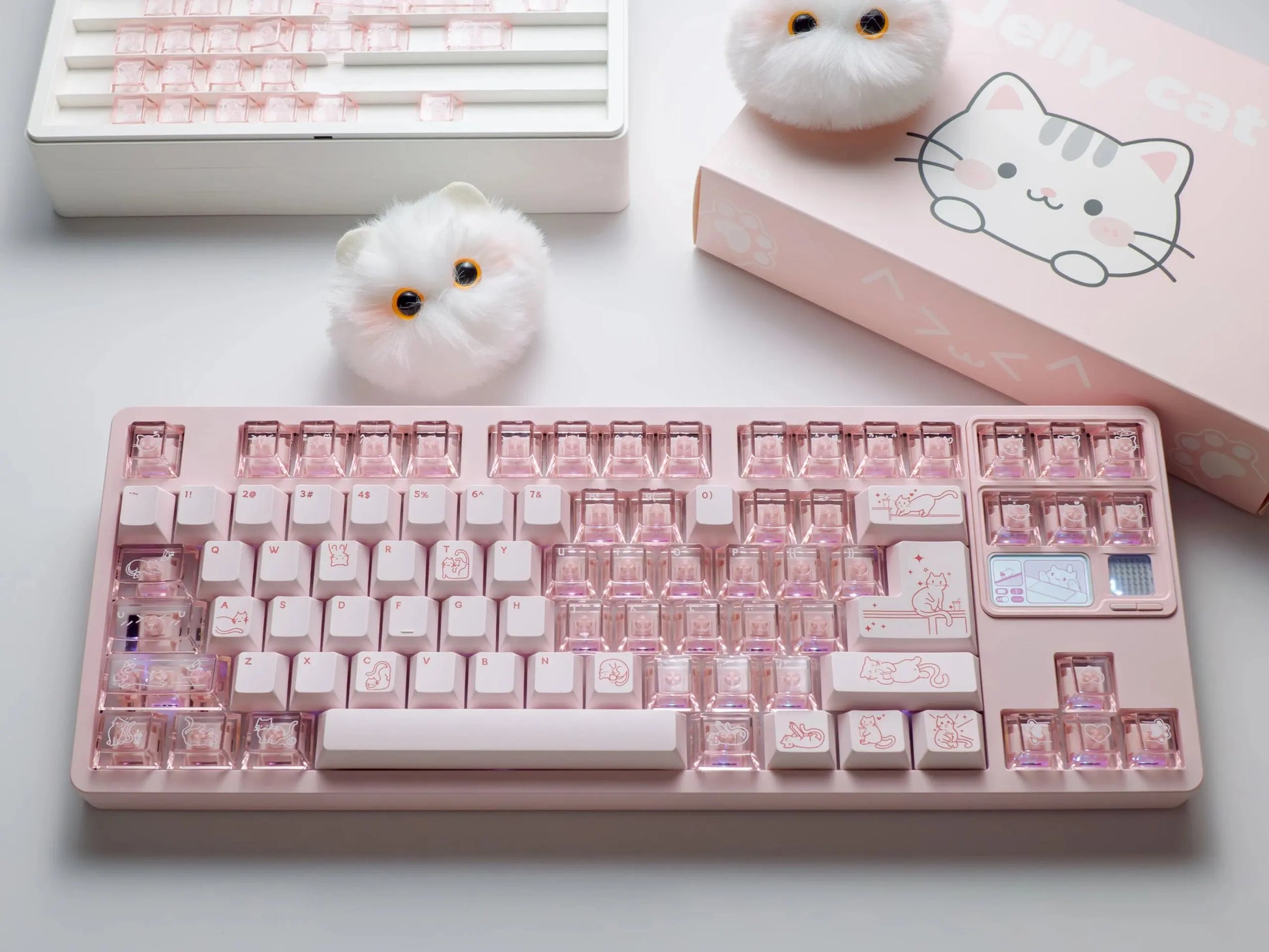 Cat Sauce Theme Pink Keycaps Set PBT PC Keyboard Caps Transparent Cherry Profile Keycaps for Mechanical Keyboard Accessories