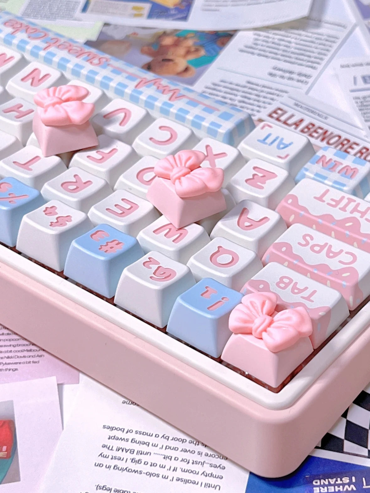 Pink Bow Keycaps Personalized Food Donut Keycaps Cross Shaft Mechanical Keyboard Diy Game Girls Cute Pink Girly Heart Keycaps