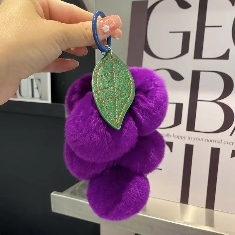 Fluffy Faux Rabbit Fur Cherry Keychain Cute Plush Pom Pom Key Ring for Backpack Purse Kawaii Soft Fruit Hangings for Women Girls