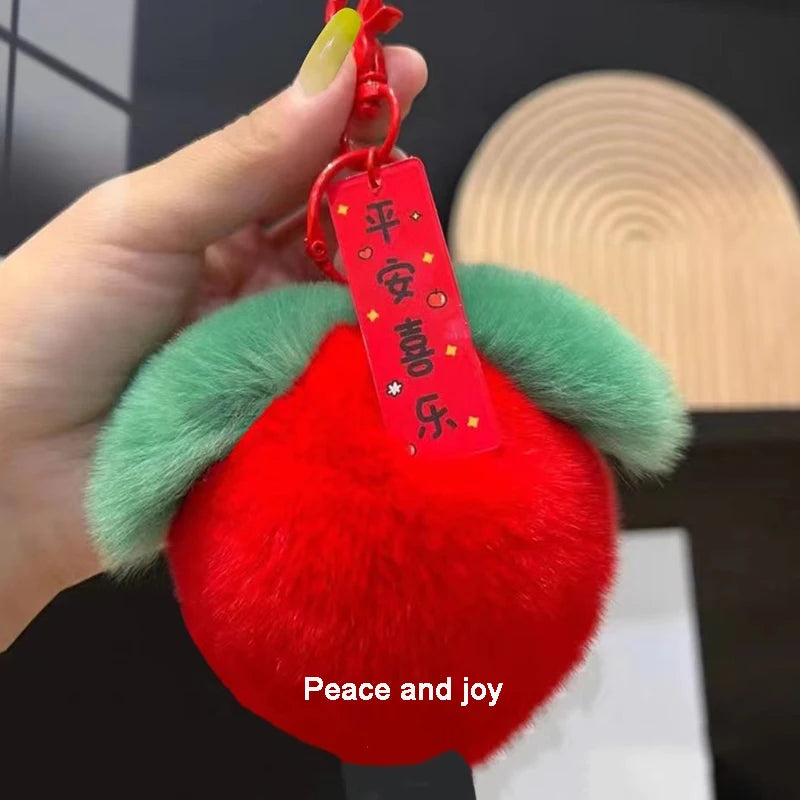 YIZIZAI Cute Fruit Peach Persimmon Lucky Keychain Fashion Fluffy Plush Pendant Couple Key Ring on Bag Car Key Gift