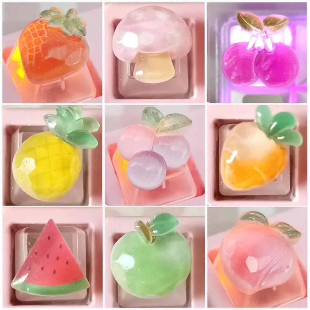 1pc Cute Fruit Transparent Keycap for Cherry Axis Mechanical Keyboard Pink Strawberry Peach ESC Supplement OEM R4 Keycap Gift