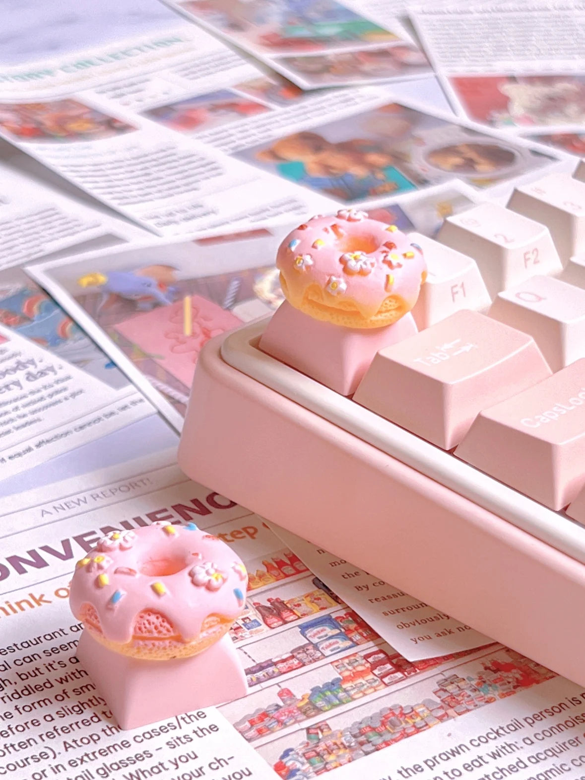 Pink Bow Keycaps Personalized Food Donut Keycaps Cross Shaft Mechanical Keyboard Diy Game Girls Cute Pink Girly Heart Keycaps