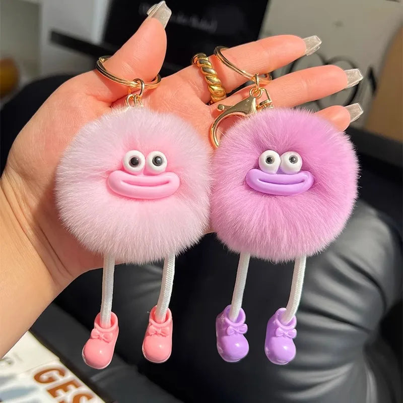 Fluffy Briquette with Shoes Keychain Cute Sausage Mouth Metal Clip Keyring Hanging Backpack Charm for Women & Girls Unique Gift