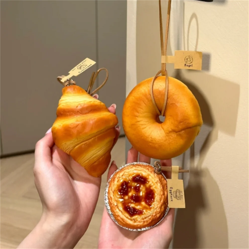 Simulated Baked Food Pendant Souvenir Gift Box Car Hanging Display Props Realistic Rearview Mirror Decora Bagel Fake Egg Tart
