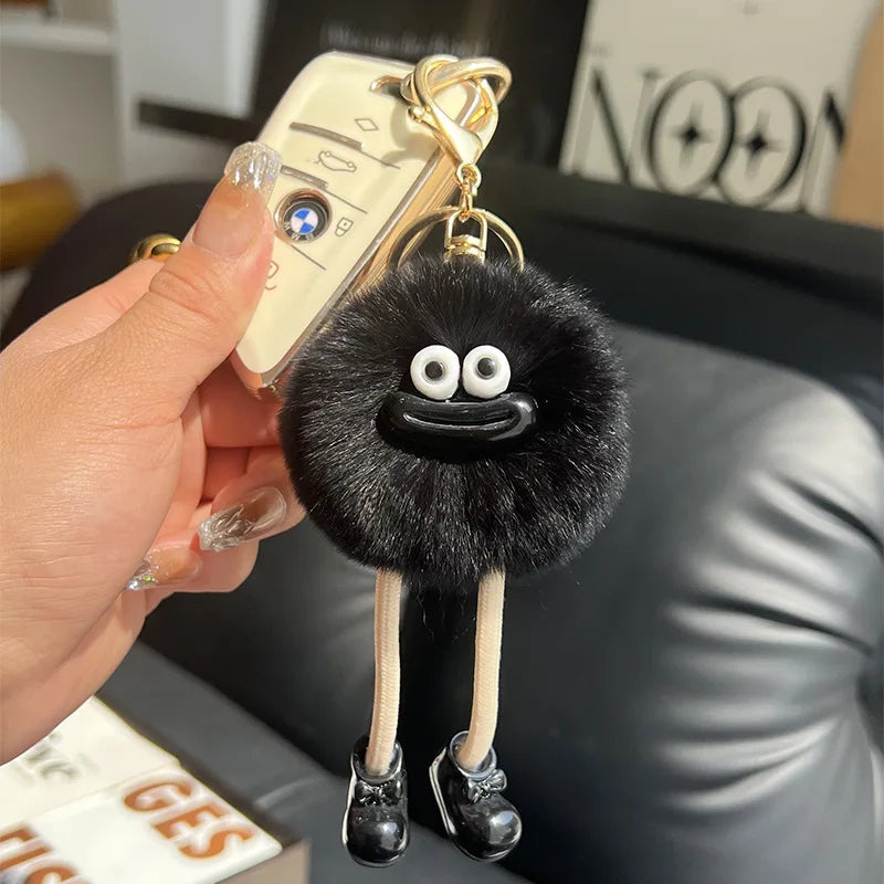 Fluffy Briquette with Shoes Keychain Cute Sausage Mouth Metal Clip Keyring Hanging Backpack Charm for Women & Girls Unique Gift