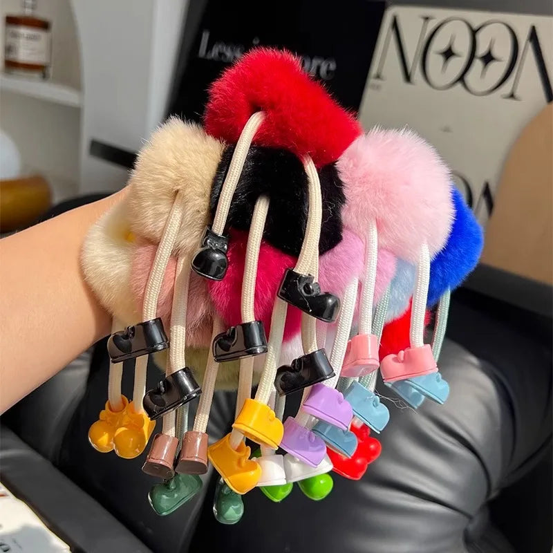 Fluffy Briquette with Shoes Keychain Cute Sausage Mouth Metal Clip Keyring Hanging Backpack Charm for Women & Girls Unique Gift