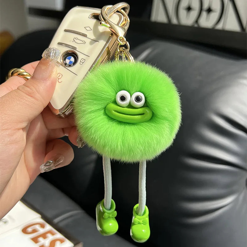 Fluffy Briquette with Shoes Keychain Cute Sausage Mouth Metal Clip Keyring Hanging Backpack Charm for Women & Girls Unique Gift