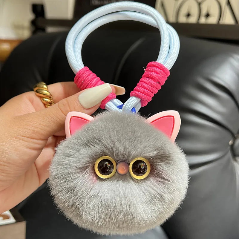 Kawaii Fluffy Plush Cat Keychain - Cute Women's Bag Car Pendant Key Ring Pendant Gift for Cat Lovers Trinket for Girls
