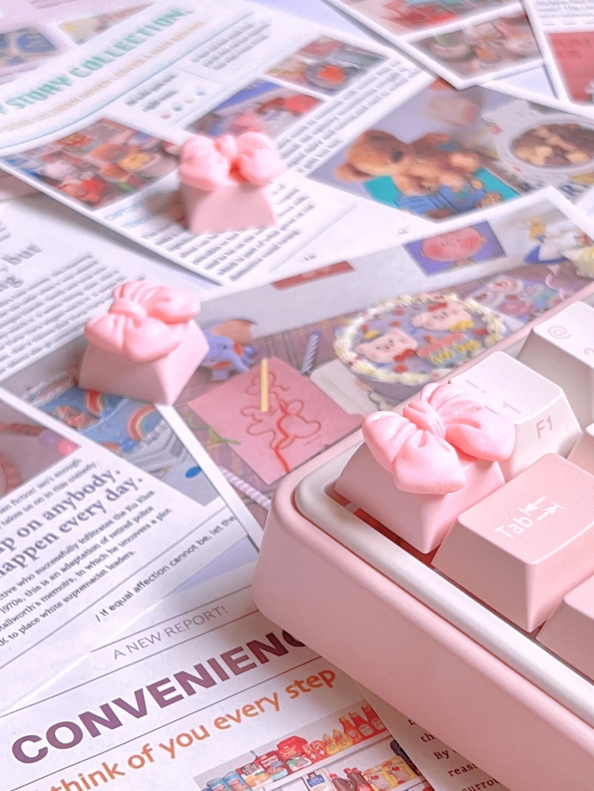 Pink Bow Keycaps Personalized Food Donut Keycaps Cross Shaft Mechanical Keyboard Diy Game Girls Cute Pink Girly Heart Keycaps