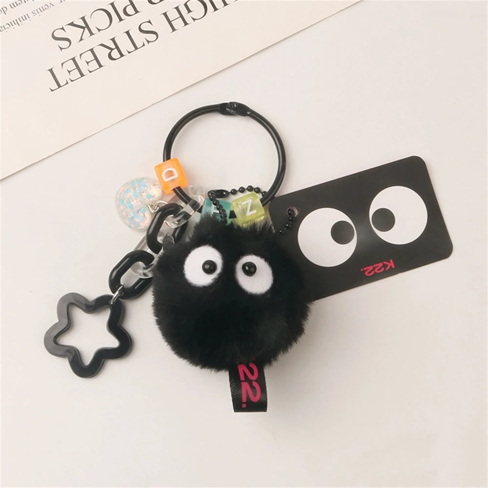 Cute Plush Coal Keychain Cartoon Spirit Doll Pendant Keyring for Earphone Case Charm Women Bag Ornaments Car Key Accessories