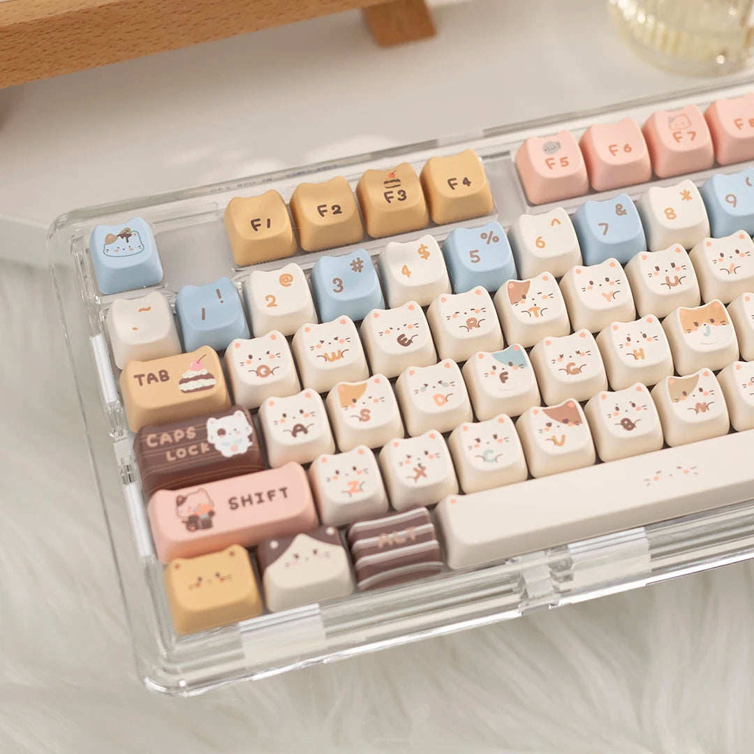 Sea Salt Cat Key Cap Party Pink Keycap MAO Profile Replacement Keycaps for Mechanical Keyboard 61 64 68 78 84 87 96 98 104 108