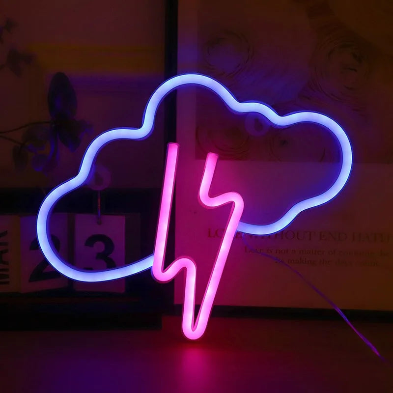Lightning LED Neon Sign Clouds Night Light Battery/USB Operated for Children's Room Party Birthday Home Bar Gift Decoration