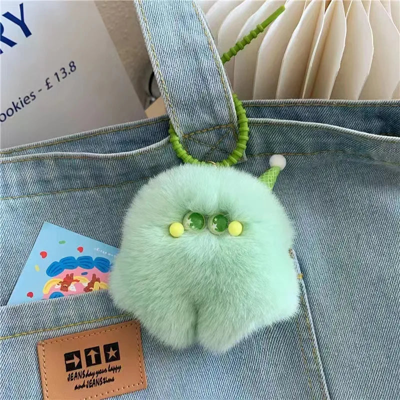 YIZIZAI Imitation Otter Rabbit Fur Ice Cream with Star Eyes Keychain Cute Pendant Hangings Key Ring On Bag Car Key