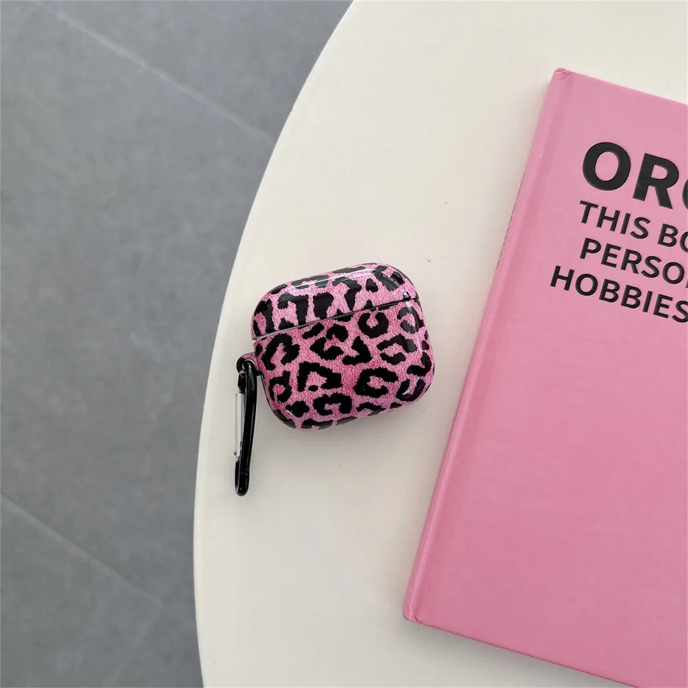 For AirPods 4 Case with Keychain Cute Pink Leopard Pattern Design Wireless Earphone Soft Protective Cover For AirPods 1 2 3 Pro2