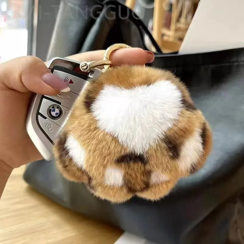 Lovely Fluffy Cat Paw Keychain Mink Fur Hair Pompon Keychain For Women Girls Cute Animal Paw Pendant Key Ring On Bag Car Trinket