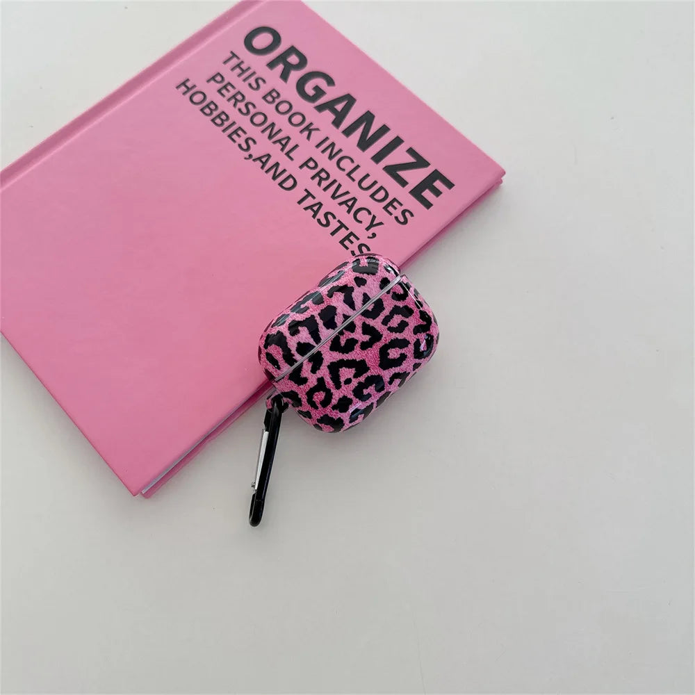 For AirPods 4 Case with Keychain Cute Pink Leopard Pattern Design Wireless Earphone Soft Protective Cover For AirPods 1 2 3 Pro2