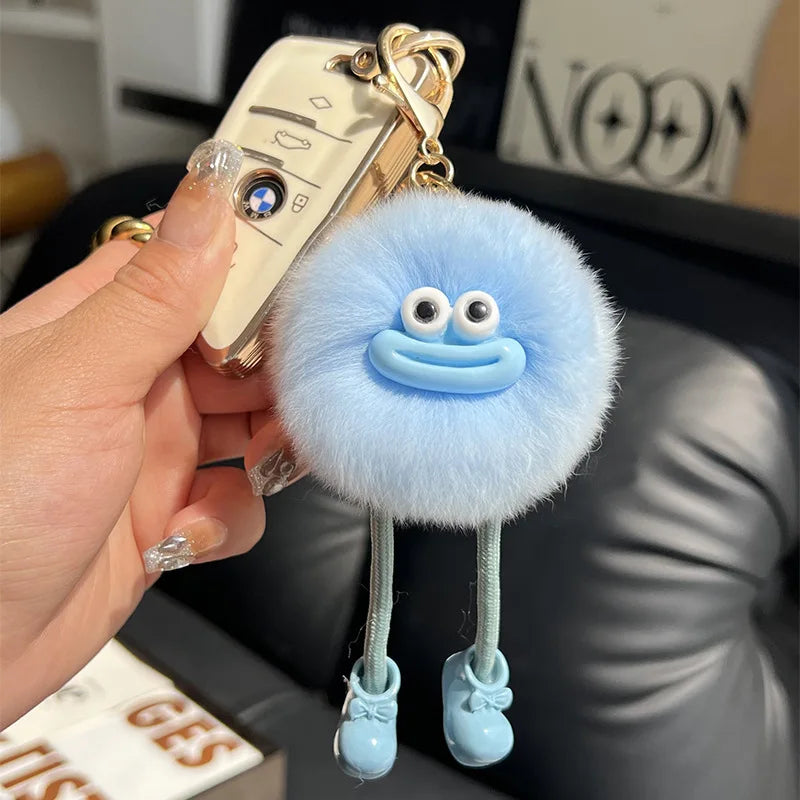 Fluffy Briquette with Shoes Keychain Cute Sausage Mouth Metal Clip Keyring Hanging Backpack Charm for Women & Girls Unique Gift