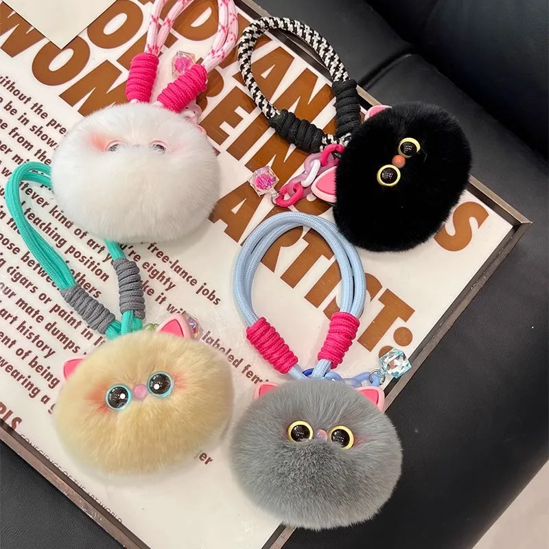 Kawaii Fluffy Plush Cat Keychain - Cute Women's Bag Car Pendant Key Ring Pendant Gift for Cat Lovers Trinket for Girls