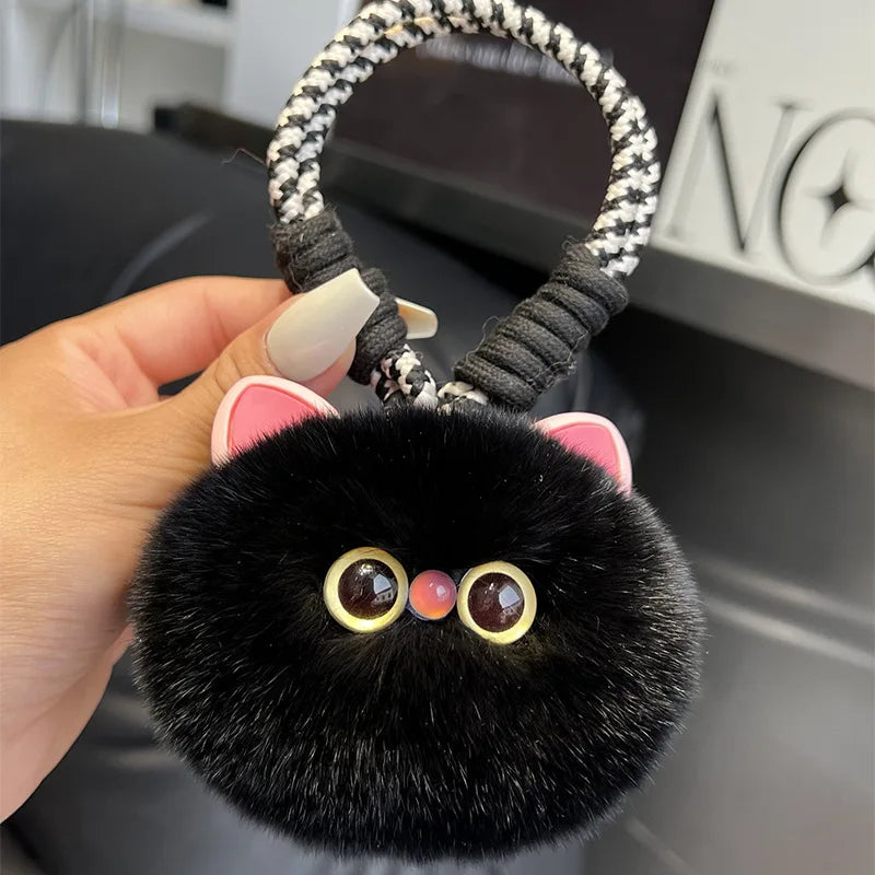 Kawaii Fluffy Plush Cat Keychain - Cute Women's Bag Car Pendant Key Ring Pendant Gift for Cat Lovers Trinket for Girls