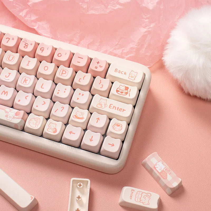 Sea Salt Cat Key Cap Party Pink Keycap MAO Profile Replacement Keycaps for Mechanical Keyboard 61 64 68 78 84 87 96 98 104 108