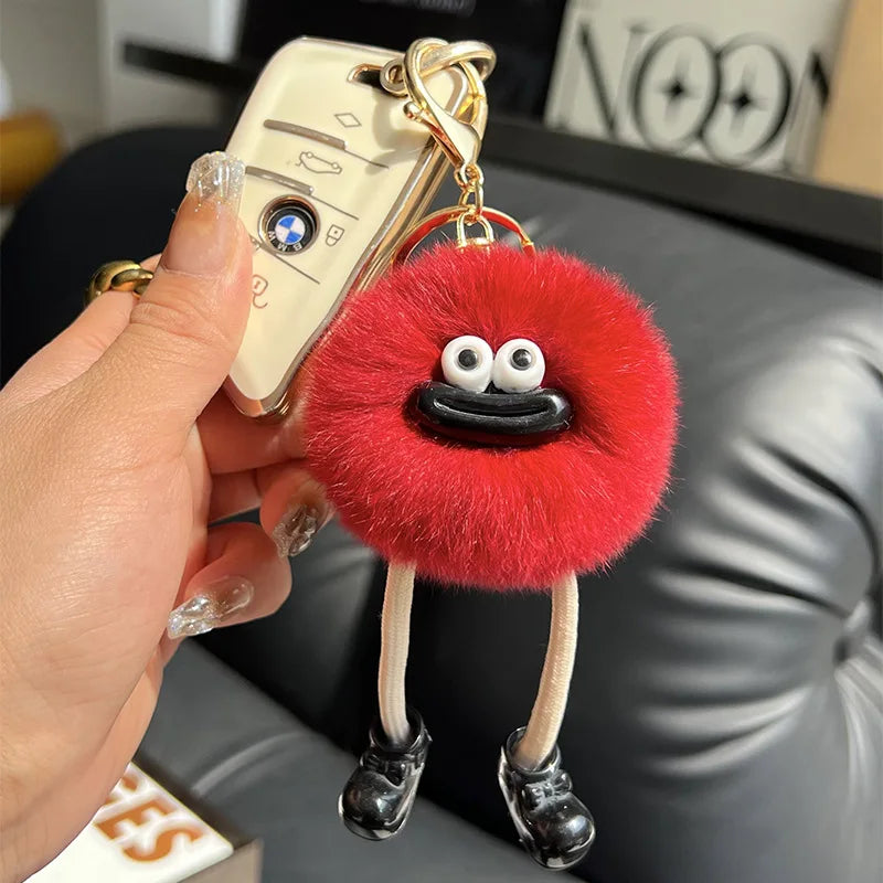Fluffy Briquette with Shoes Keychain Cute Sausage Mouth Metal Clip Keyring Hanging Backpack Charm for Women & Girls Unique Gift