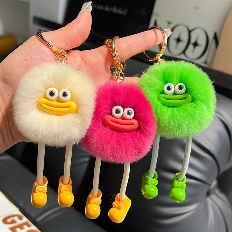 Fluffy Briquette with Shoes Keychain Cute Sausage Mouth Metal Clip Keyring Hanging Backpack Charm for Women & Girls Unique Gift