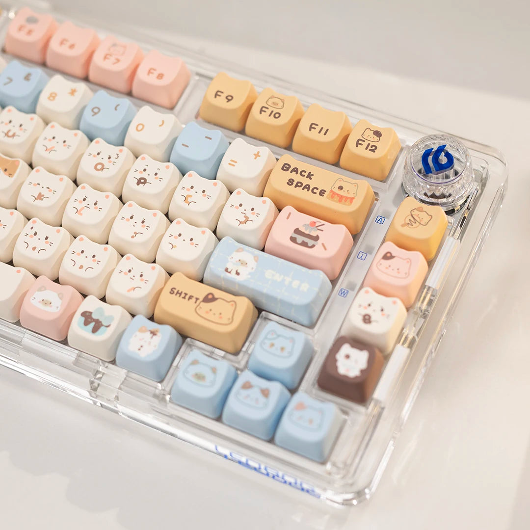 Sea Salt Cat Key Cap Party Pink Keycap MAO Profile Replacement Keycaps for Mechanical Keyboard 61 64 68 78 84 87 96 98 104 108