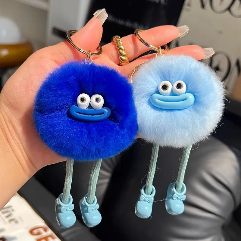Fluffy Briquette with Shoes Keychain Cute Sausage Mouth Metal Clip Keyring Hanging Backpack Charm for Women & Girls Unique Gift
