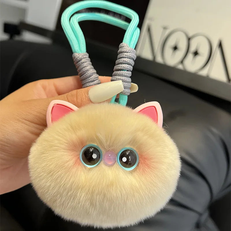Kawaii Fluffy Plush Cat Keychain - Cute Women's Bag Car Pendant Key Ring Pendant Gift for Cat Lovers Trinket for Girls