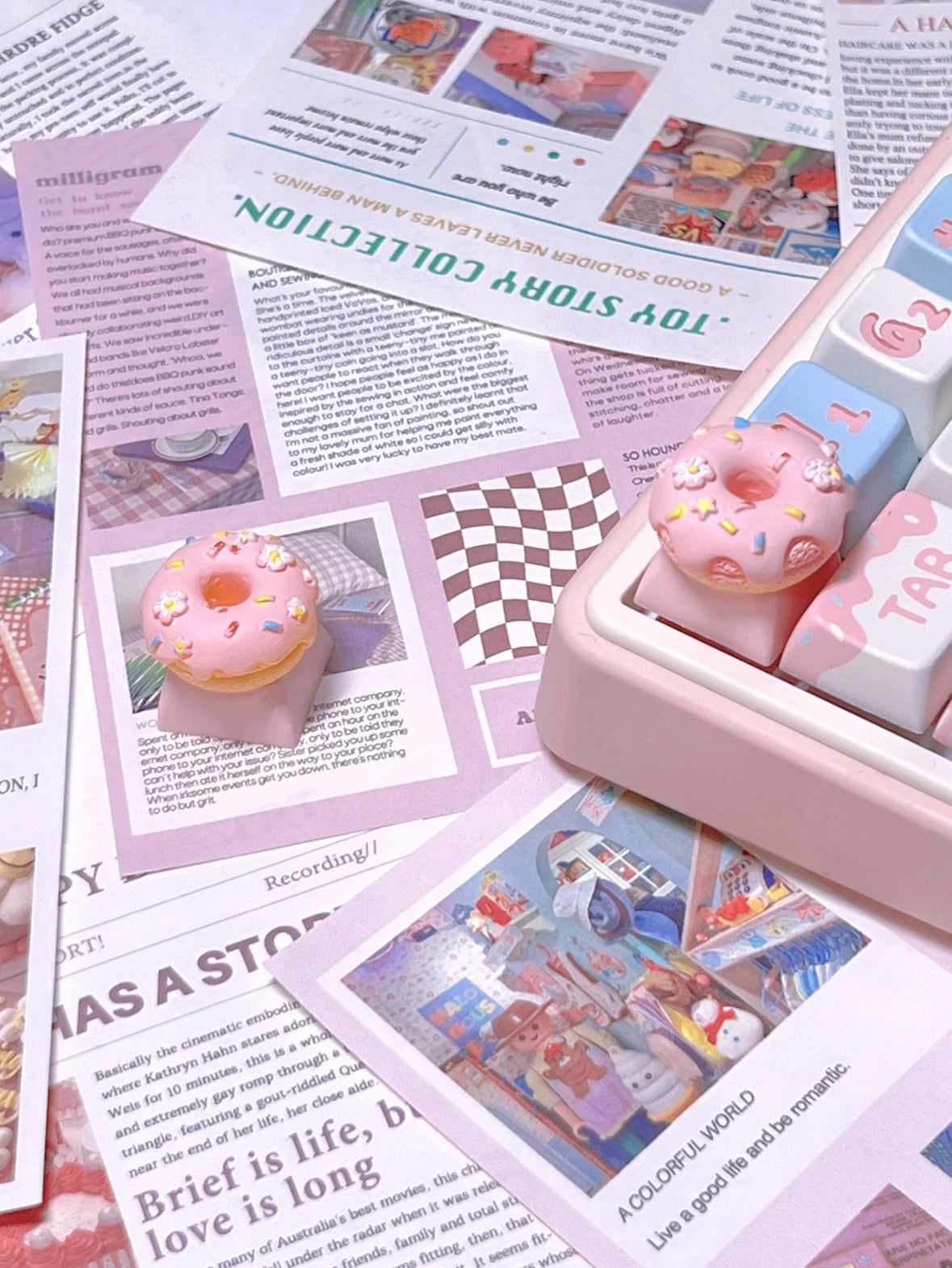 Pink Bow Keycaps Personalized Food Donut Keycaps Cross Shaft Mechanical Keyboard Diy Game Girls Cute Pink Girly Heart Keycaps