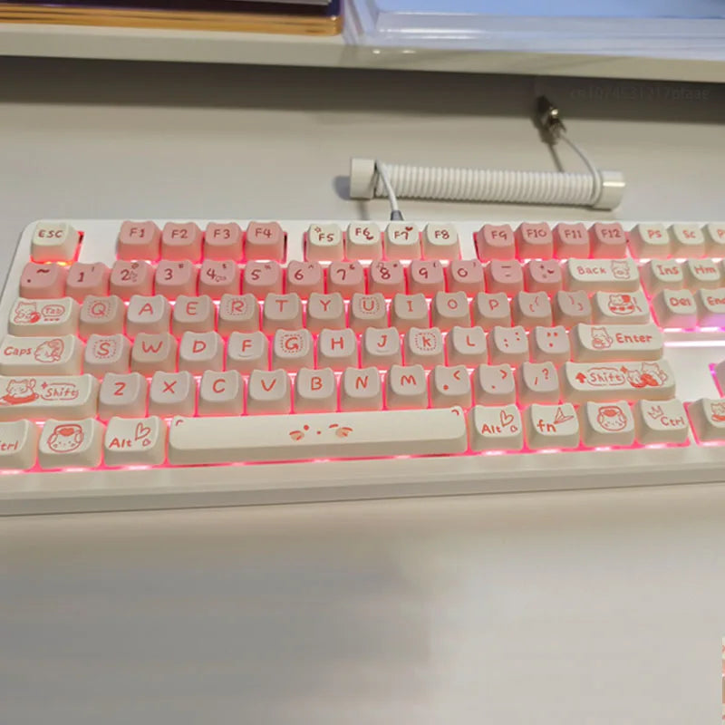 Sea Salt Cat Key Cap Party Pink Keycap MAO Profile Replacement Keycaps for Mechanical Keyboard 61 64 68 78 84 87 96 98 104 108