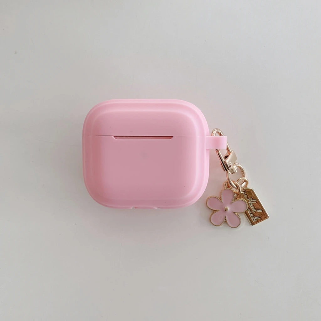 Simple Solid Color Black Pink Silicone Flower Pendant Case Cover for AirPods 1 or 2 3 4 AirPods Pro Pro 2