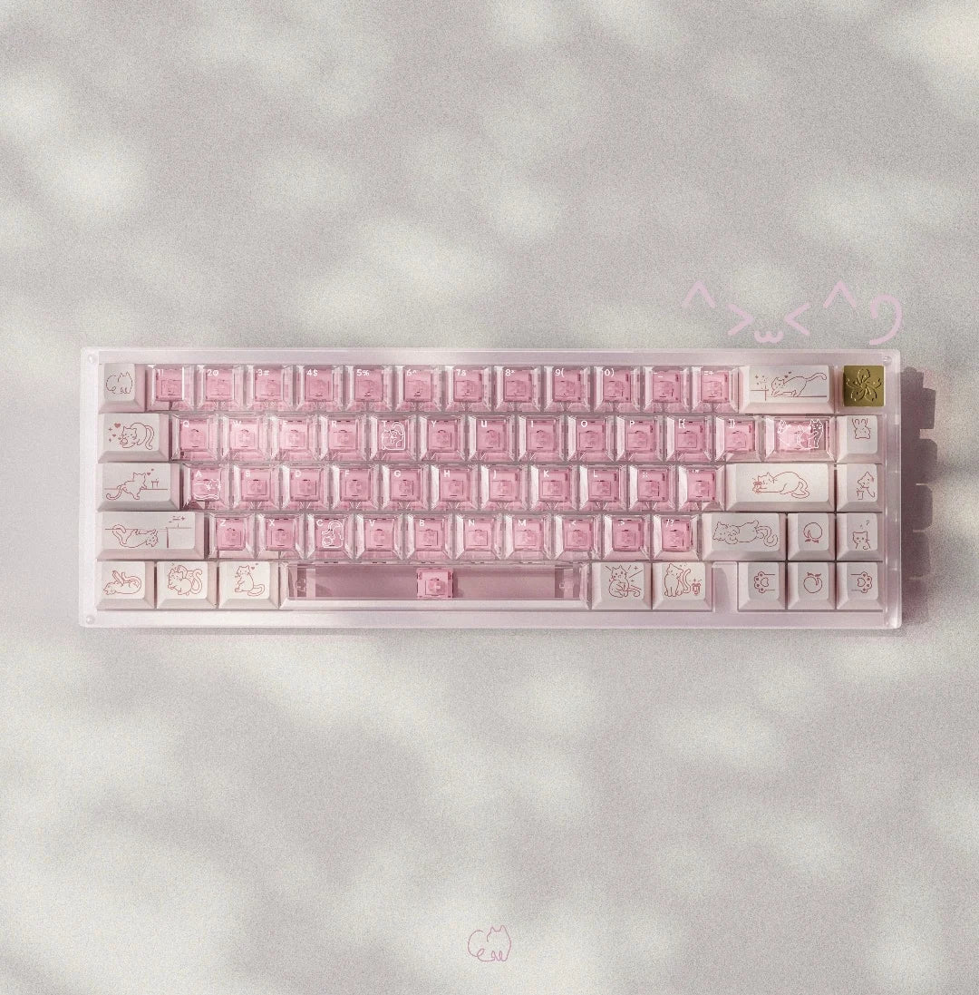 Cat Sauce Theme Pink Keycaps Set PBT PC Keyboard Caps Transparent Cherry Profile Keycaps for Mechanical Keyboard Accessories