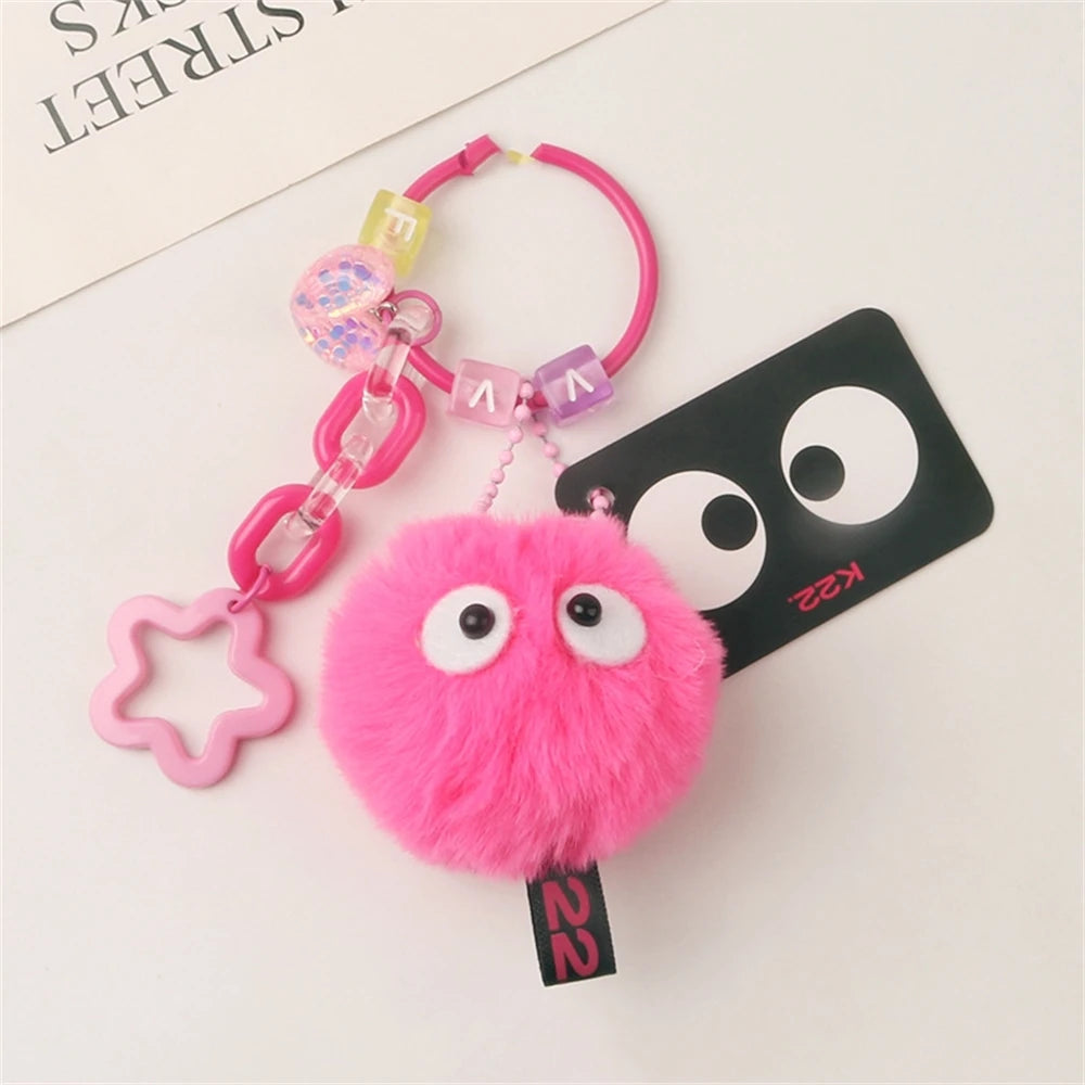 Cute Plush Coal Keychain Cartoon Spirit Doll Pendant Keyring for Earphone Case Charm Women Bag Ornaments Car Key Accessories