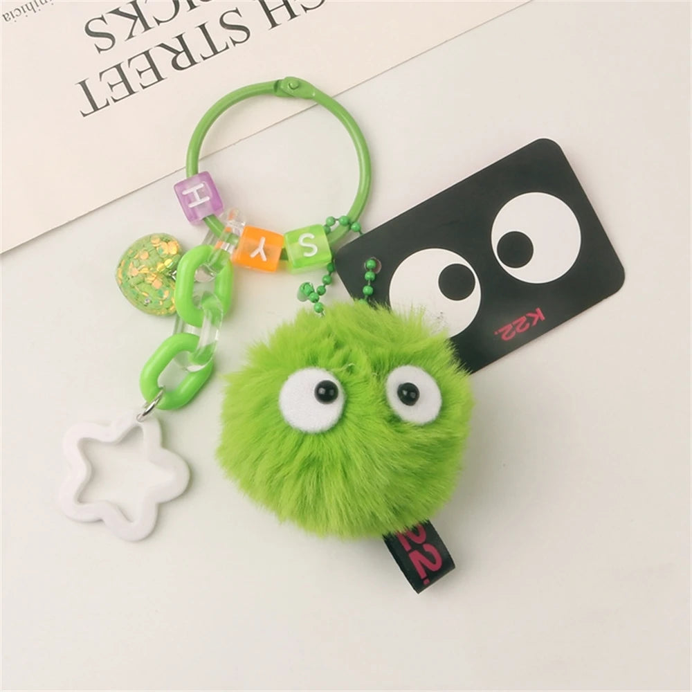 Cute Plush Coal Keychain Cartoon Spirit Doll Pendant Keyring for Earphone Case Charm Women Bag Ornaments Car Key Accessories