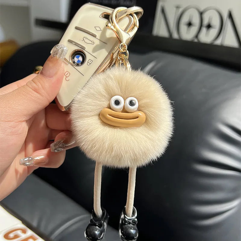 Fluffy Briquette with Shoes Keychain Cute Sausage Mouth Metal Clip Keyring Hanging Backpack Charm for Women & Girls Unique Gift