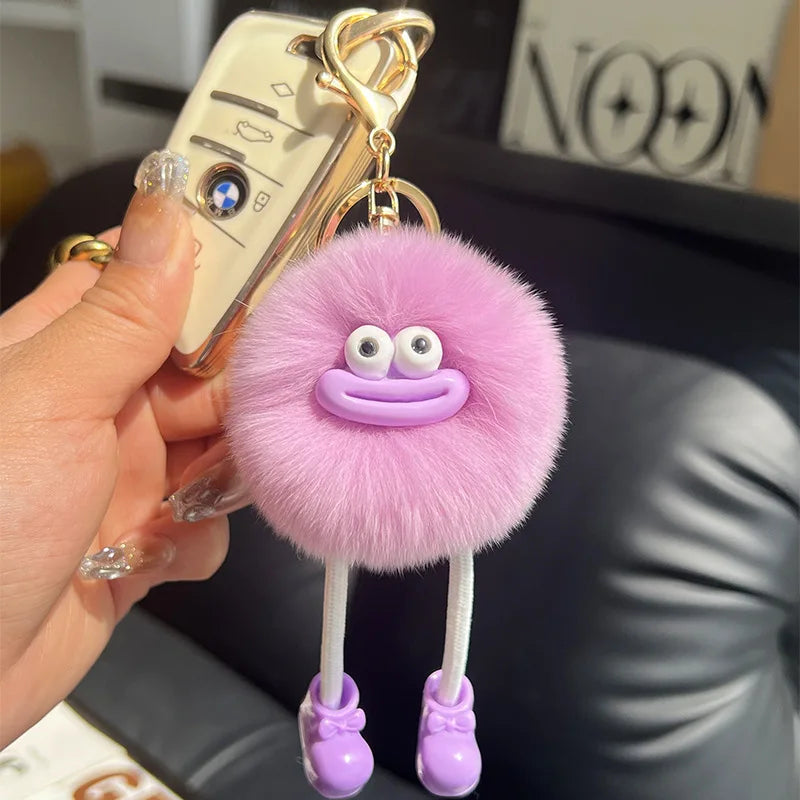 Fluffy Briquette with Shoes Keychain Cute Sausage Mouth Metal Clip Keyring Hanging Backpack Charm for Women & Girls Unique Gift