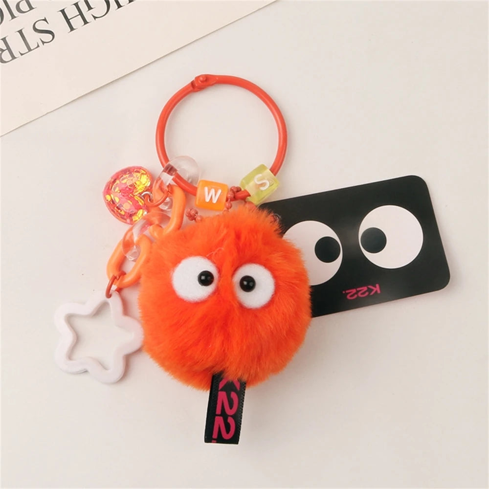 Cute Plush Coal Keychain Cartoon Spirit Doll Pendant Keyring for Earphone Case Charm Women Bag Ornaments Car Key Accessories