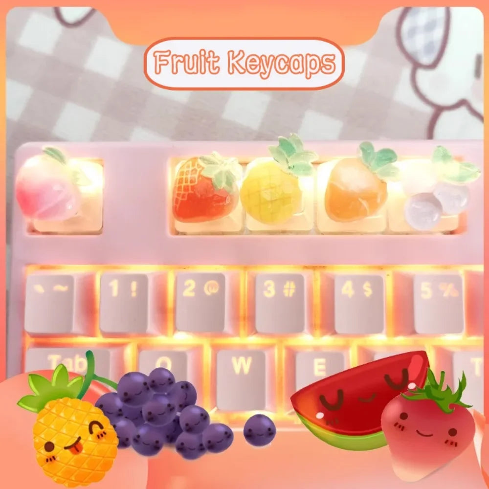 1pc Cute Fruit Transparent Keycap for Cherry Axis Mechanical Keyboard Pink Strawberry Peach ESC Supplement OEM R4 Keycap Gift