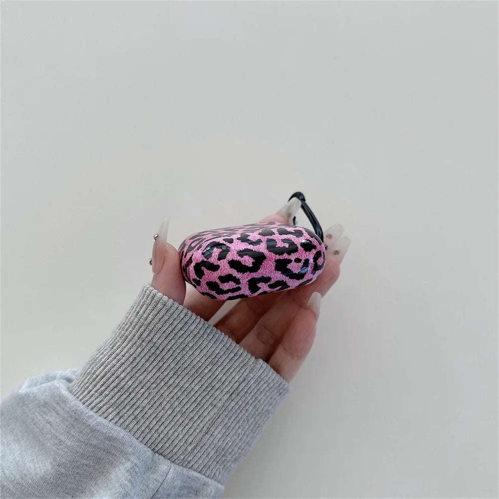 For AirPods 4 Case with Keychain Cute Pink Leopard Pattern Design Wireless Earphone Soft Protective Cover For AirPods 1 2 3 Pro2