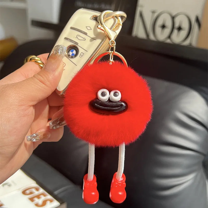 Fluffy Briquette with Shoes Keychain Cute Sausage Mouth Metal Clip Keyring Hanging Backpack Charm for Women & Girls Unique Gift
