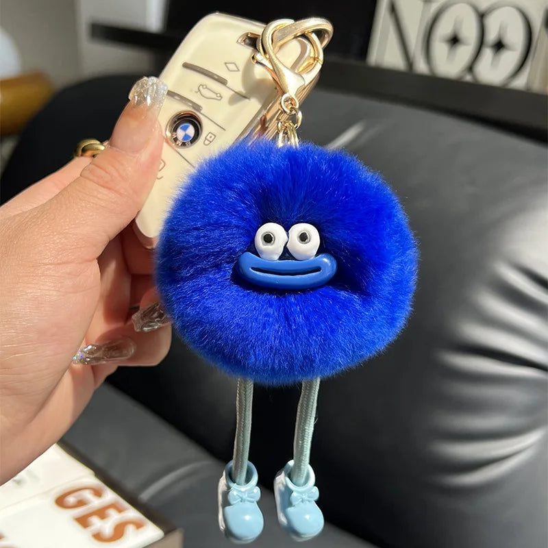 Fluffy Briquette with Shoes Keychain Cute Sausage Mouth Metal Clip Keyring Hanging Backpack Charm for Women & Girls Unique Gift