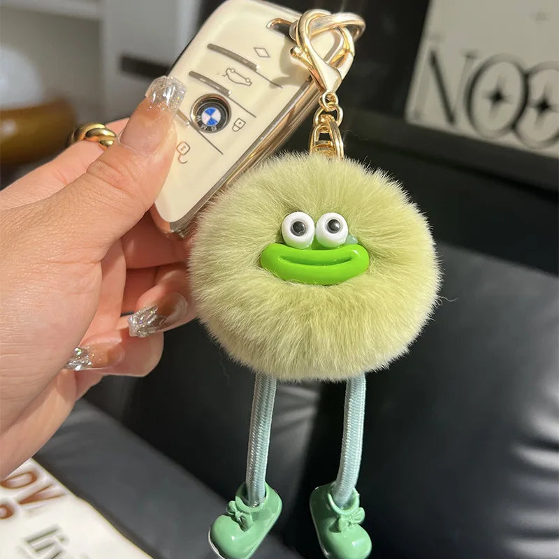 Fluffy Briquette with Shoes Keychain Cute Sausage Mouth Metal Clip Keyring Hanging Backpack Charm for Women & Girls Unique Gift
