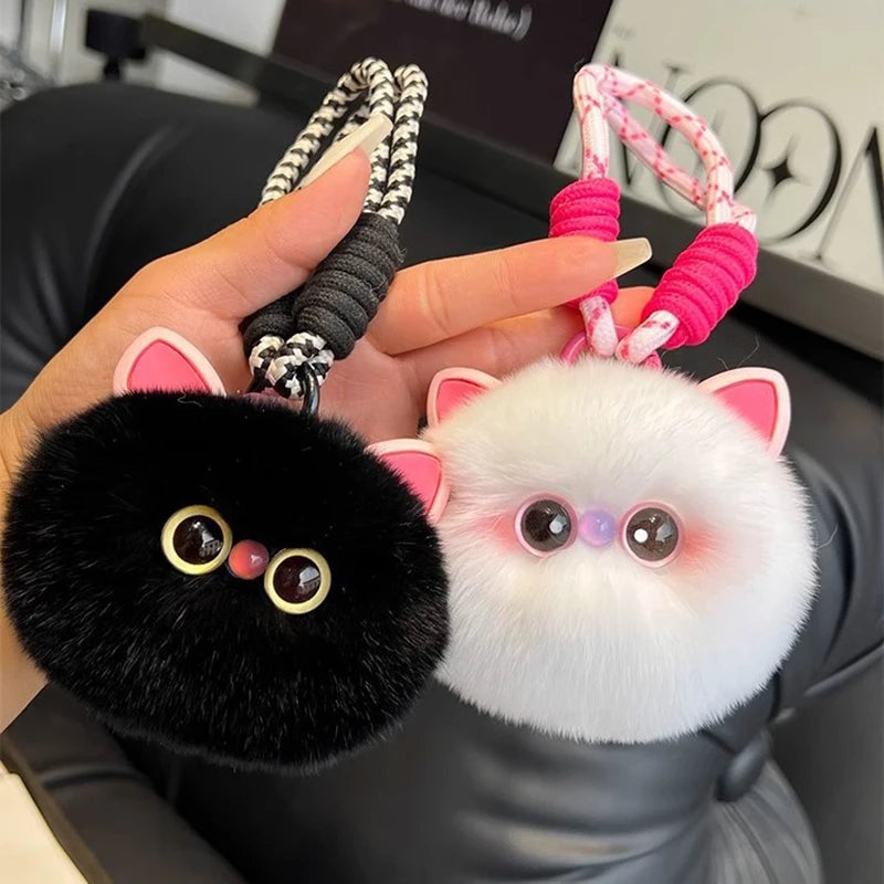 Kawaii Fluffy Plush Cat Keychain - Cute Women's Bag Car Pendant Key Ring Pendant Gift for Cat Lovers Trinket for Girls