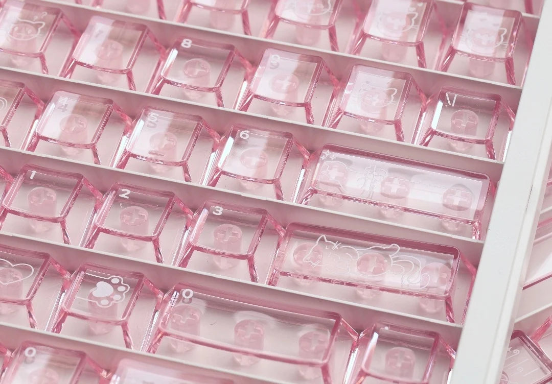Cat Sauce Theme Pink Keycaps Set PBT PC Keyboard Caps Transparent Cherry Profile Keycaps for Mechanical Keyboard Accessories