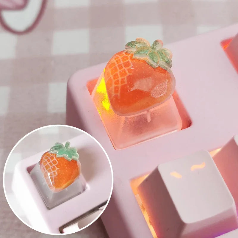 1pc Cute Fruit Transparent Keycap for Cherry Axis Mechanical Keyboard Pink Strawberry Peach ESC Supplement OEM R4 Keycap Gift