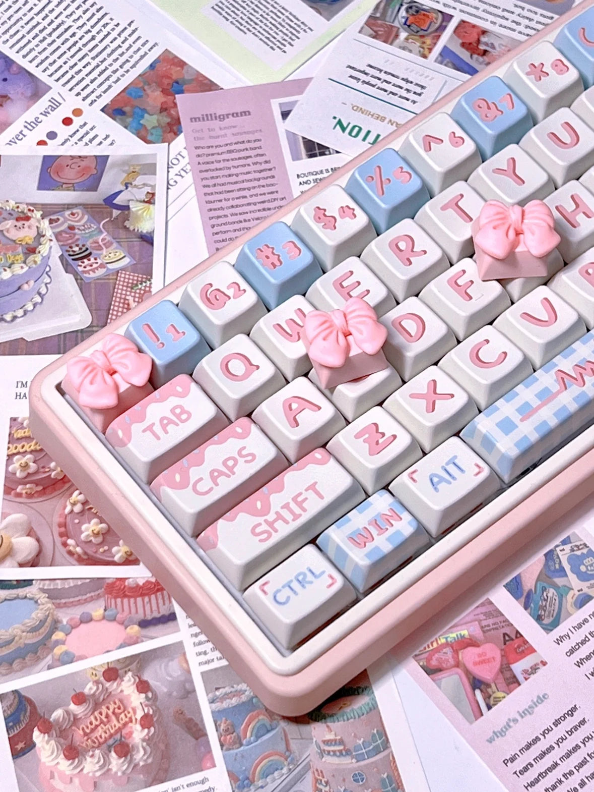 Pink Bow Keycaps Personalized Food Donut Keycaps Cross Shaft Mechanical Keyboard Diy Game Girls Cute Pink Girly Heart Keycaps