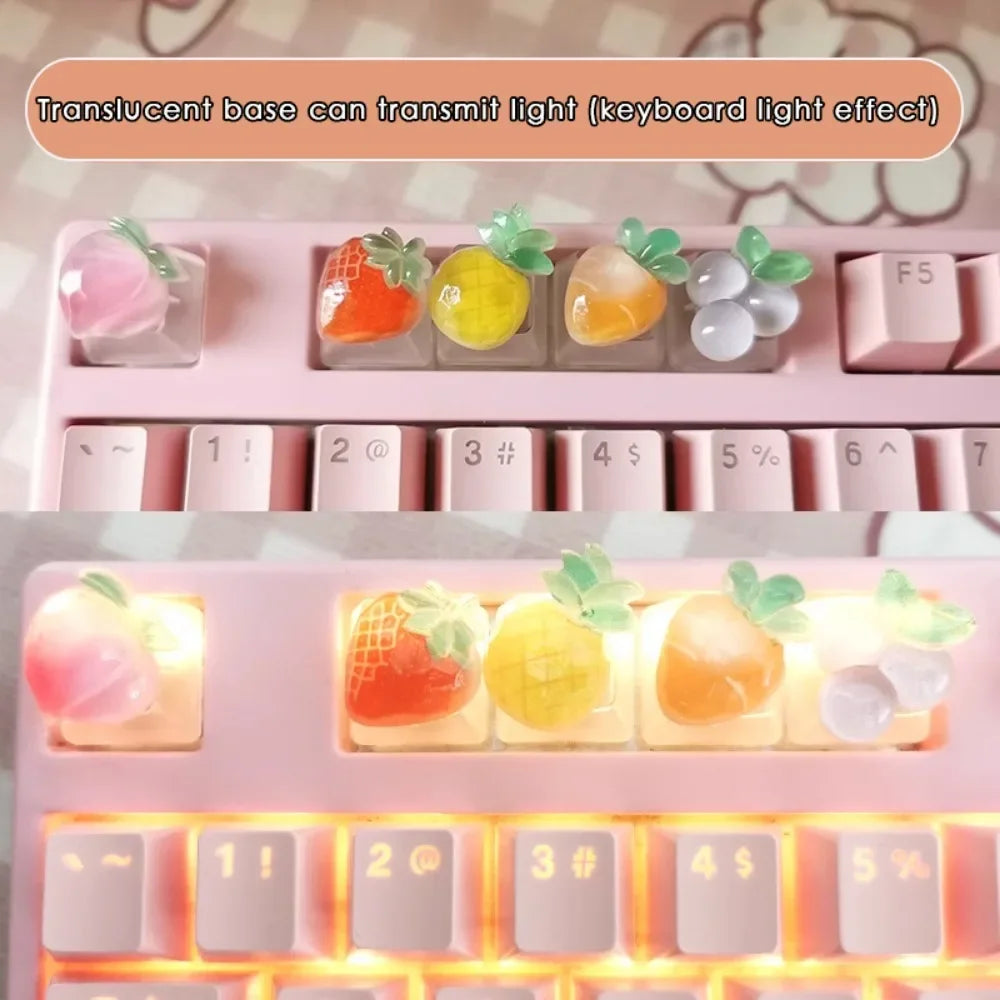 1pc Cute Fruit Transparent Keycap for Cherry Axis Mechanical Keyboard Pink Strawberry Peach ESC Supplement OEM R4 Keycap Gift