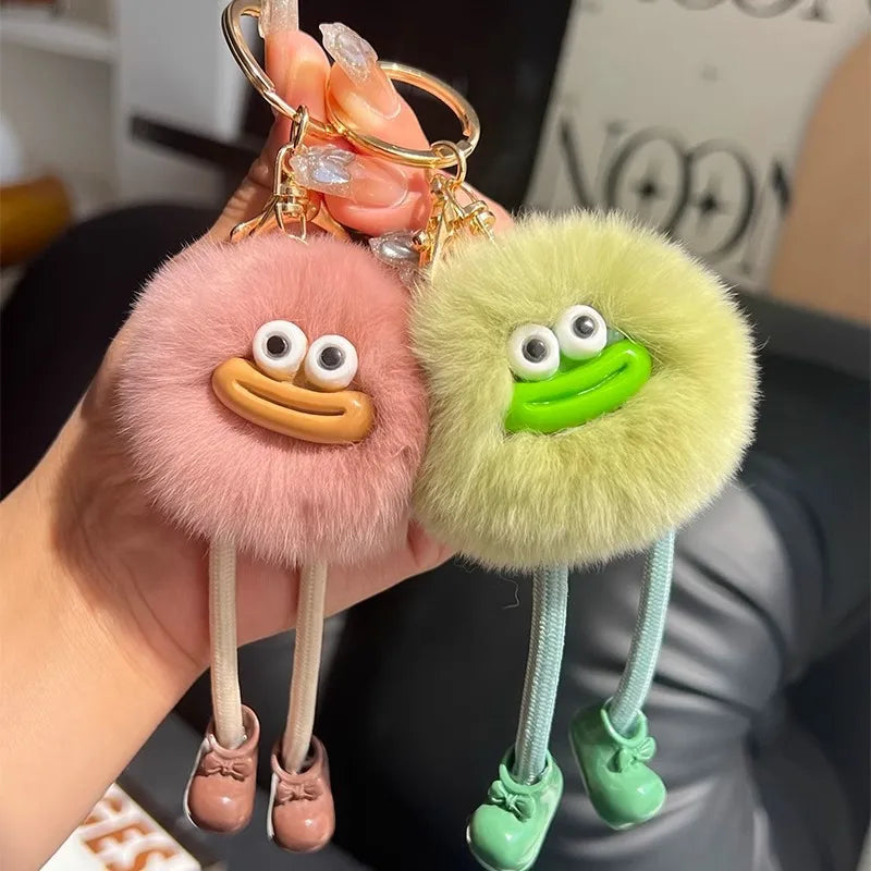 Fluffy Briquette with Shoes Keychain Cute Sausage Mouth Metal Clip Keyring Hanging Backpack Charm for Women & Girls Unique Gift